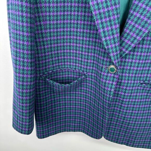 Pendleton Women’s Single Button Green Purple Houndstooth Navy Shell Blazer Jacke - Picture 9 of 11
